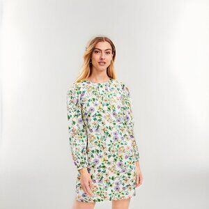 LOFT Floral Long Sleeve Dress - Cream and Purple